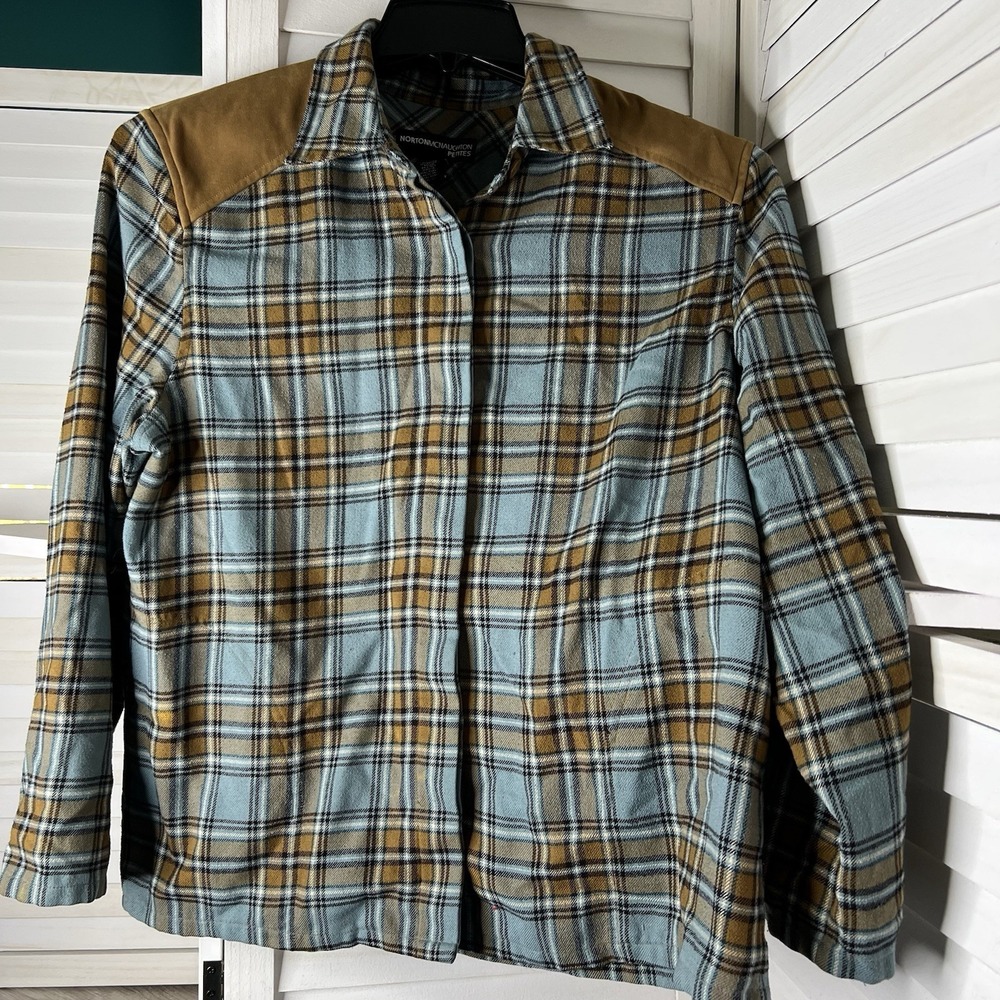 Vintage Norton McNaughton Plaid Shirt Women's PXL Suede‎ Yoke Western Look